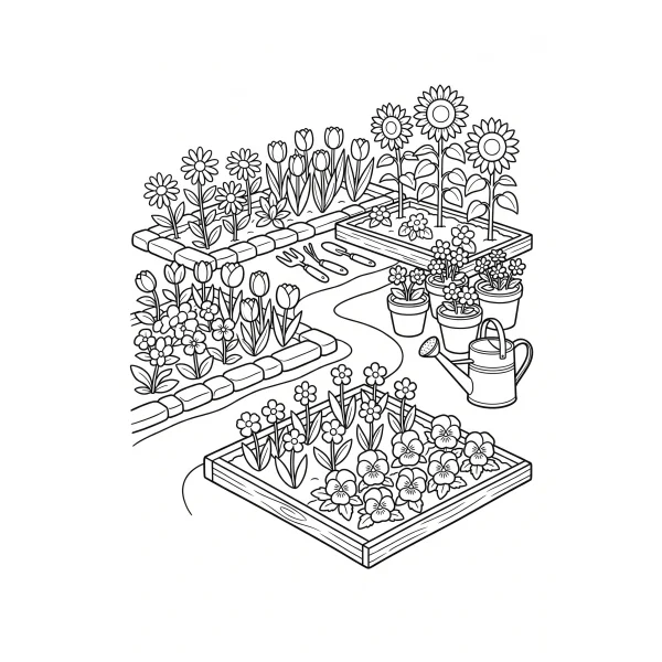 Coloriage Coloriage Jardin de Fleurs à imprimer