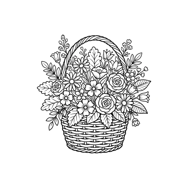 Coloriage Coloriage Panier de Fleurs à imprimer
