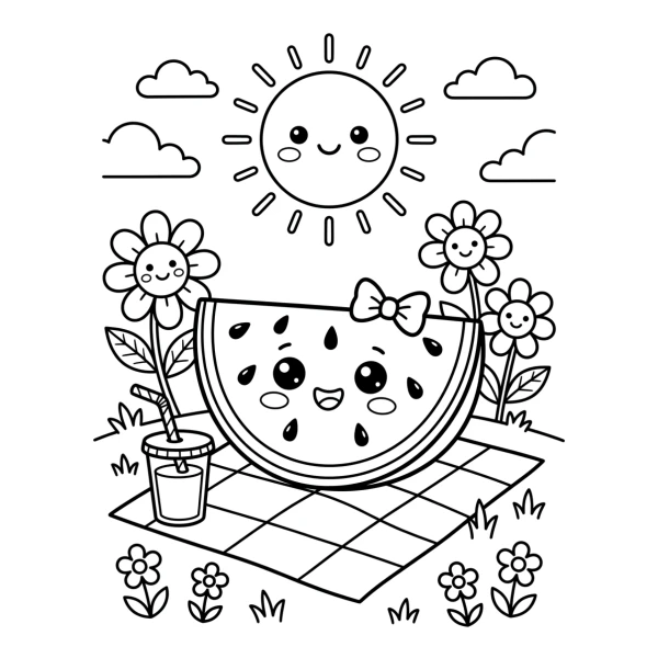 Coloriage Coloriage Pastèque Kawaii à imprimer