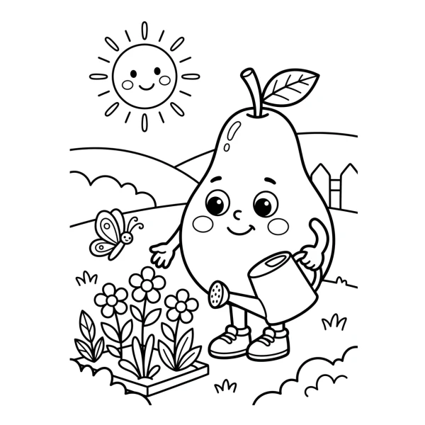 Coloriage Coloriage Poire Kawaii à imprimer