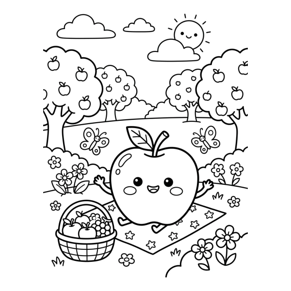 Coloriage Coloriage Pomme Kawaii à imprimer