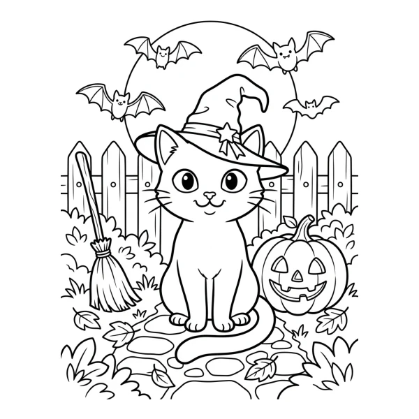 Coloriage Coloriage Chat Noir Halloween à imprimer