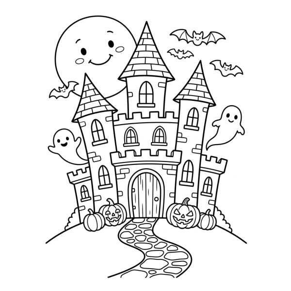 Coloriage Coloriage Château Hanté Halloween à imprimer