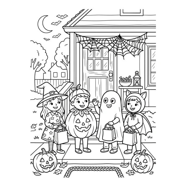 Coloriage Coloriage Enfants Déguisés Halloween à imprimer