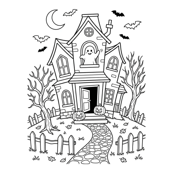 Coloriage Coloriage Maison Hantée Halloween à imprimer