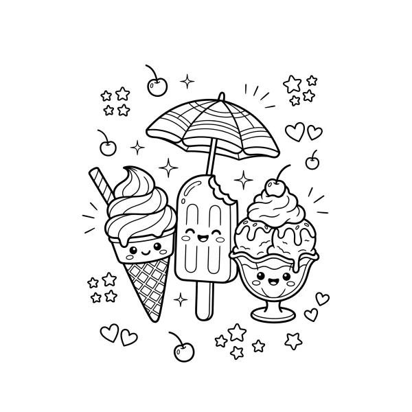 Coloriage Coloriage Kawaii Nourriture Glace à imprimer