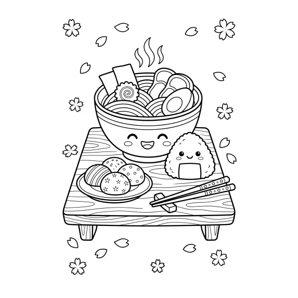Coloriage Coloriage Kawaii Nourriture Japonaise à imprimer