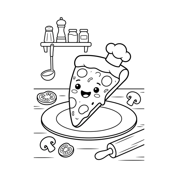 Coloriage Coloriage Kawaii Nourriture Pizza à imprimer