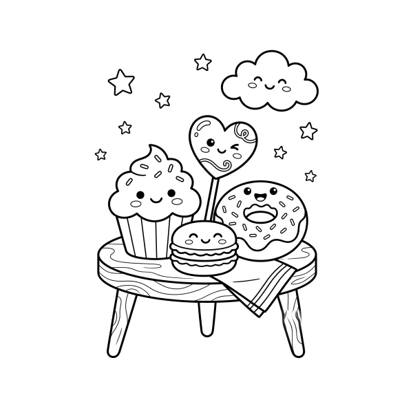 Coloriage Coloriage Kawaii Nourriture Sucrée à imprimer