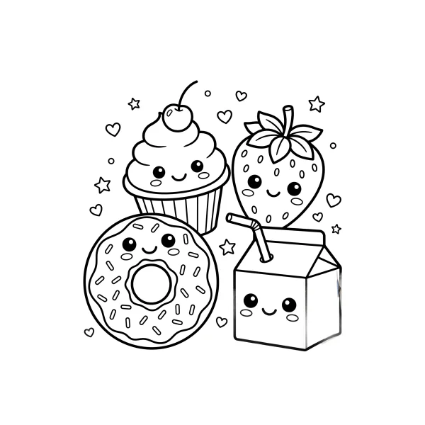 Coloriage Coloriage Kawaii Nourriture à imprimer