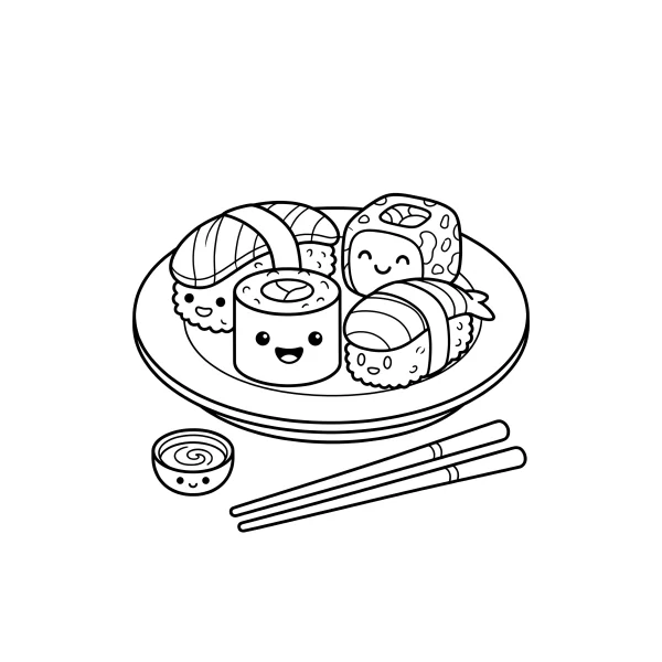 Coloriage Coloriage Kawaii Sushi à imprimer