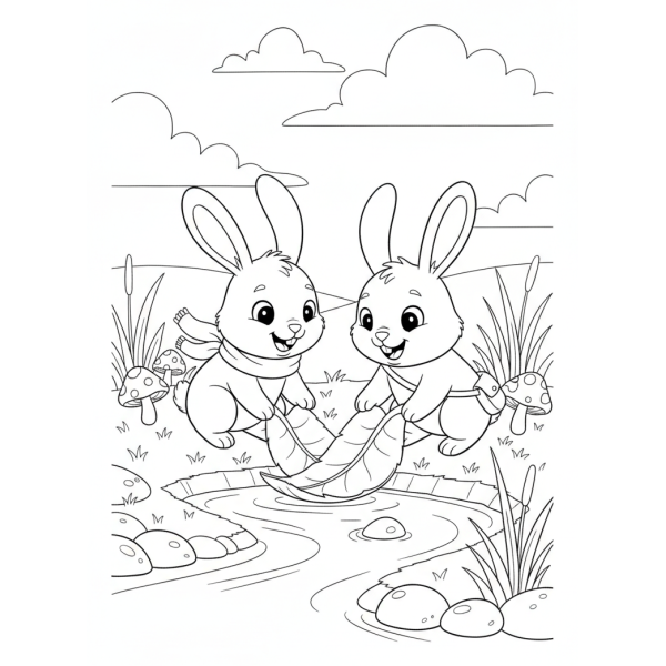 Coloriage Coloriage Deux Lapins Amis à imprimer