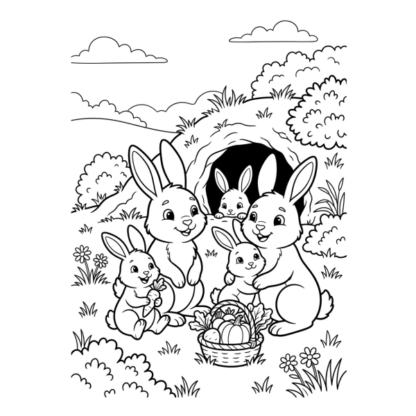 Coloriage Coloriage Famille de Lapins à imprimer
