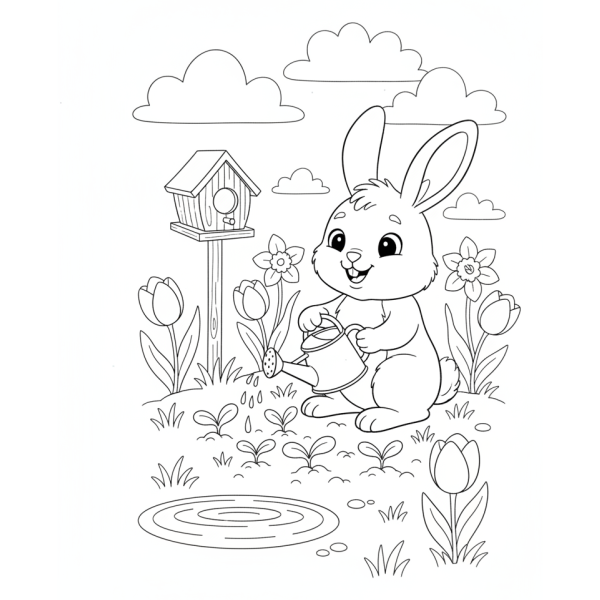 Coloriage Coloriage Lapin au Printemps à imprimer