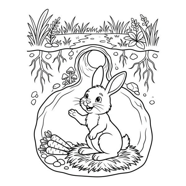 Coloriage Coloriage Lapin dans son Terrier à imprimer