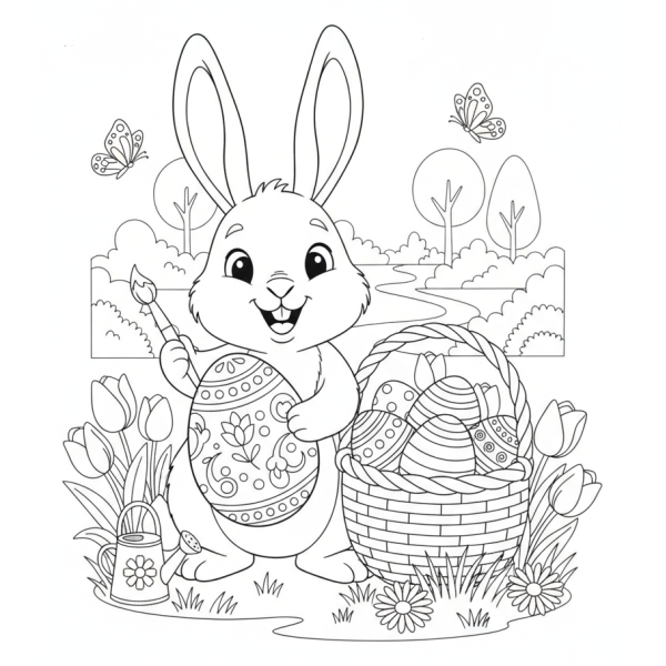 Coloriage Coloriage Lapin et Œufs de Pâques à imprimer