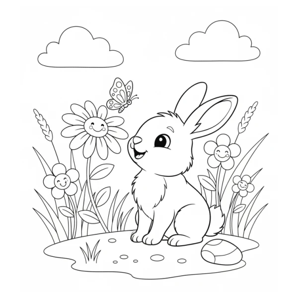 Coloriage Coloriage Lapin Et Papillon à imprimer