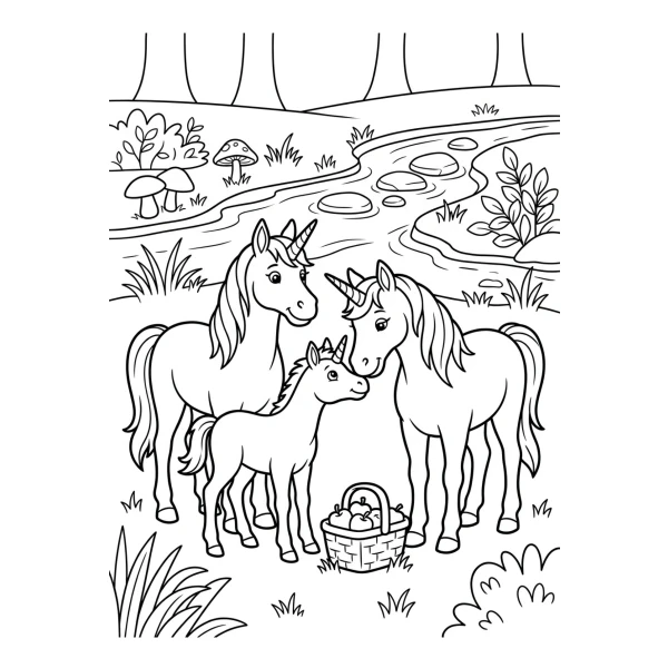 Coloriage Coloriage Famille de Licornes à imprimer