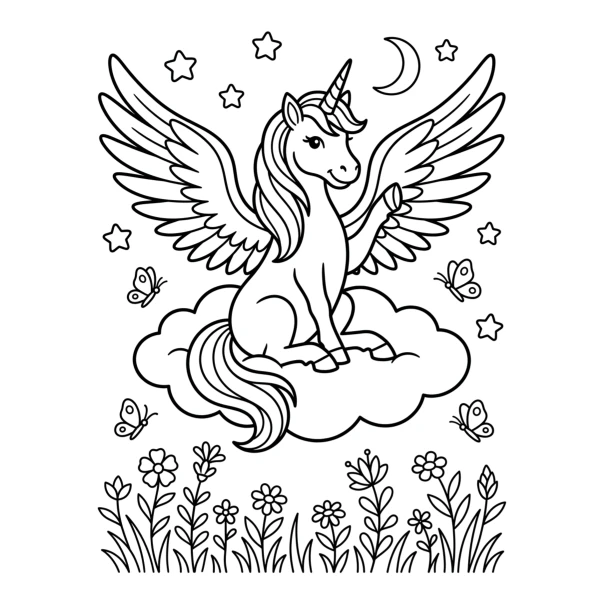 Coloriage Coloriage Licorne Ailée à imprimer
