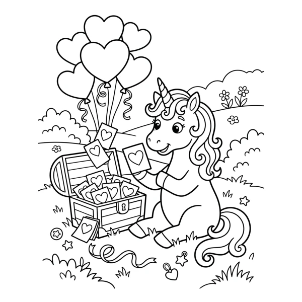 Coloriage Coloriage Licorne avec Cœurs à imprimer