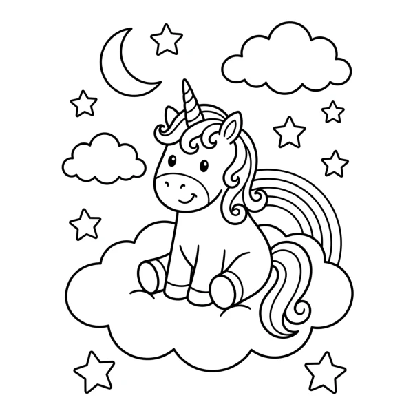 Coloriage Coloriage Licorne dans les Nuages à imprimer