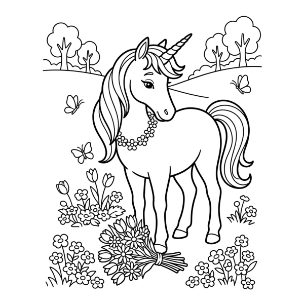 Coloriage Coloriage Licorne et Fleurs à imprimer