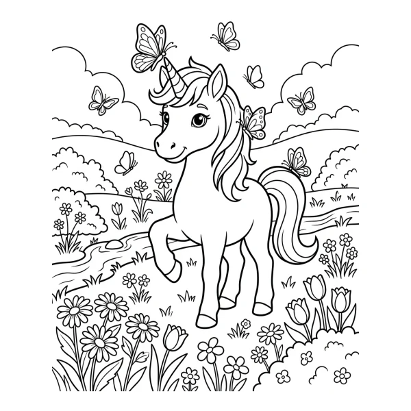 Coloriage Coloriage Licorne et Papillons à imprimer