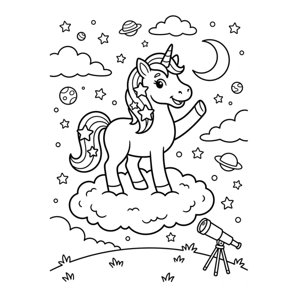 Coloriage Coloriage Licorne Étoilée à imprimer