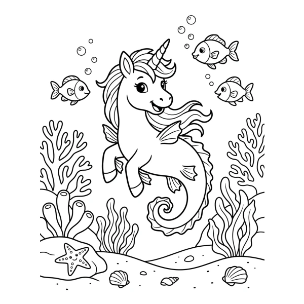 Coloriage Coloriage Licorne Marine à imprimer