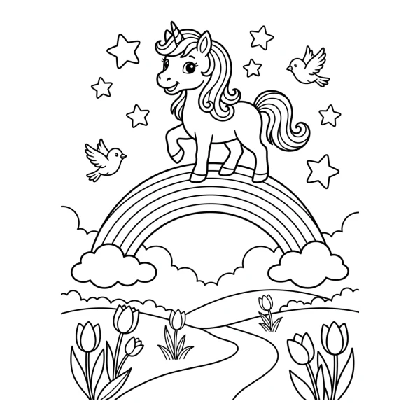Coloriage Coloriage Licorne sur un Arc-en-ciel à imprimer