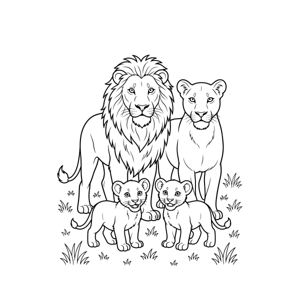 Coloriage Coloriage Famille de Lions à imprimer