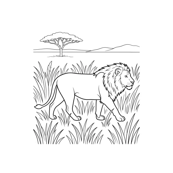 Coloriage Coloriage Lion dans la Savane à imprimer