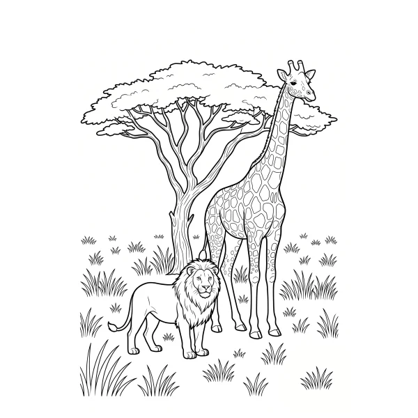 Coloriage Coloriage Lion et Girafe à imprimer