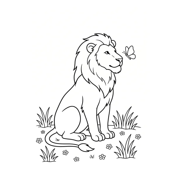 Coloriage Coloriage Lion et Papillon à imprimer