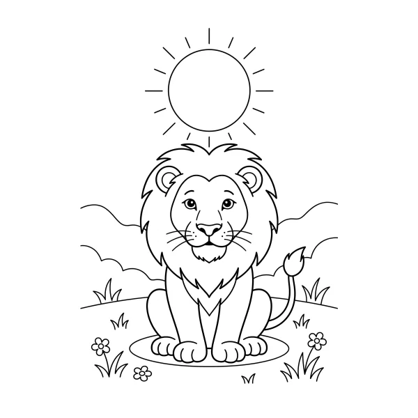 Coloriage Coloriage Lion et Soleil à imprimer