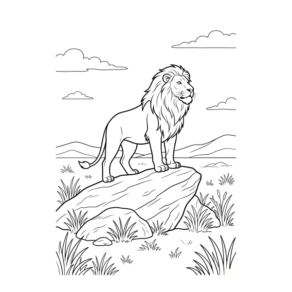 Coloriage Coloriage Lion sur un Rocher à imprimer