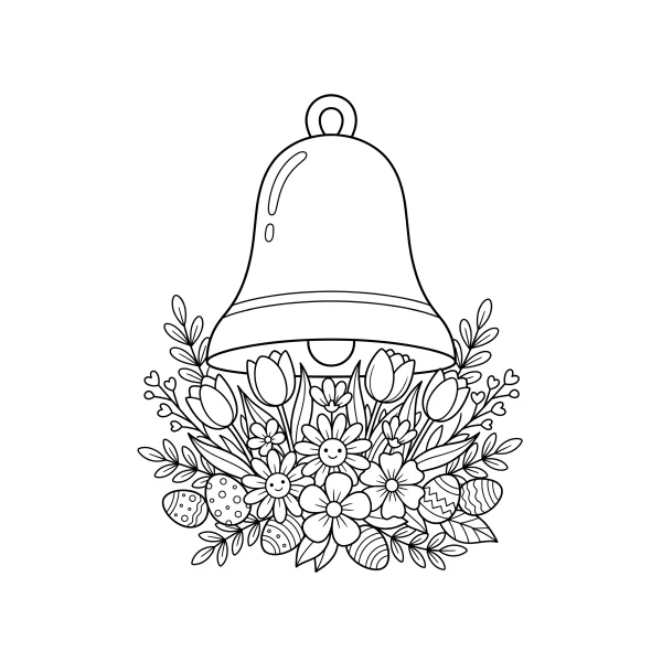 Coloriage Coloriage Cloche et Fleurs de Pâques à imprimer