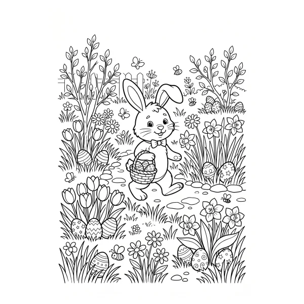 Coloriage Coloriage Lapin de Pâques au Printemps à imprimer