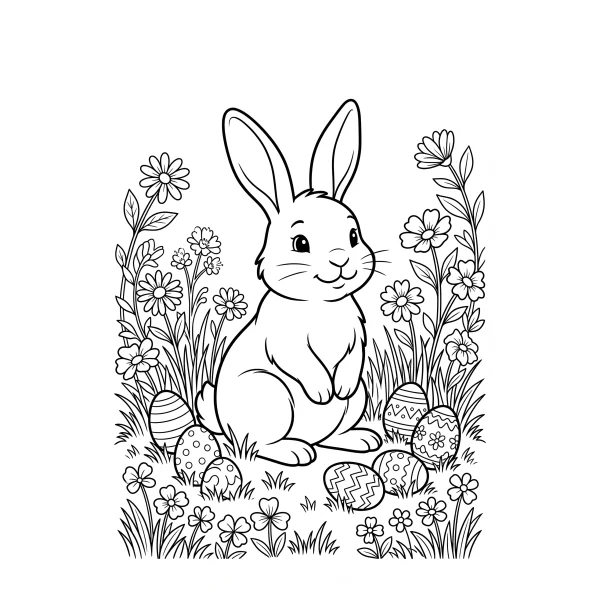 Coloriage Coloriage Lapin et Œufs Pâques à imprimer