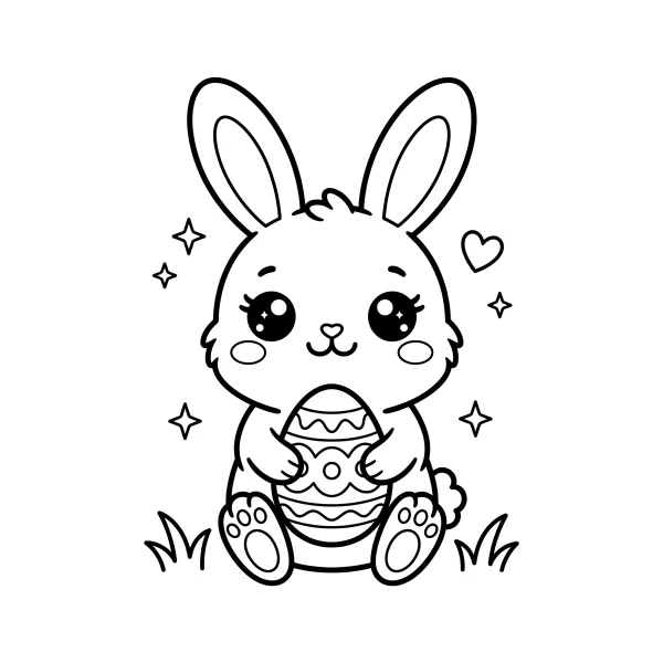Coloriage Coloriage Lapin Kawaii de Pâques à imprimer
