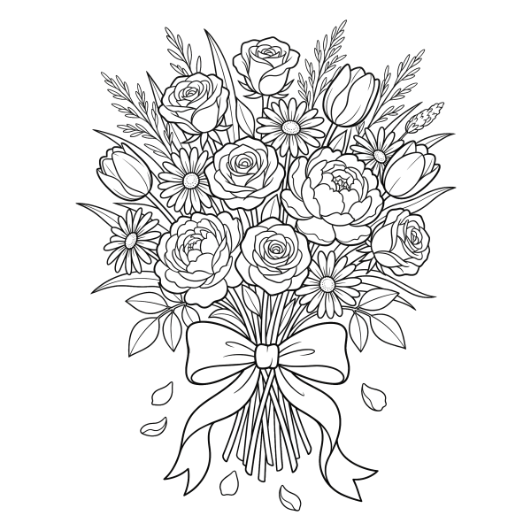 Coloriage Coloriage Printemps Bouquet de Fleurs à imprimer