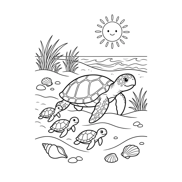 Coloriage Coloriage Famille de Tortues à imprimer