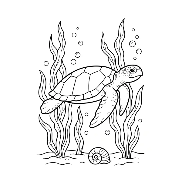 Coloriage Coloriage Tortue et Algues à imprimer