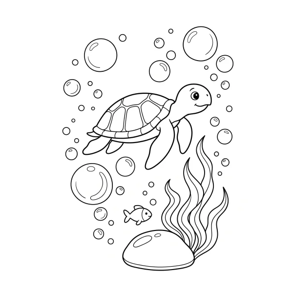 Coloriage Coloriage Tortue et Bulles à imprimer