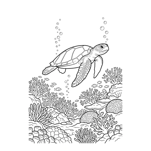Coloriage Coloriage Tortue et Corail à imprimer