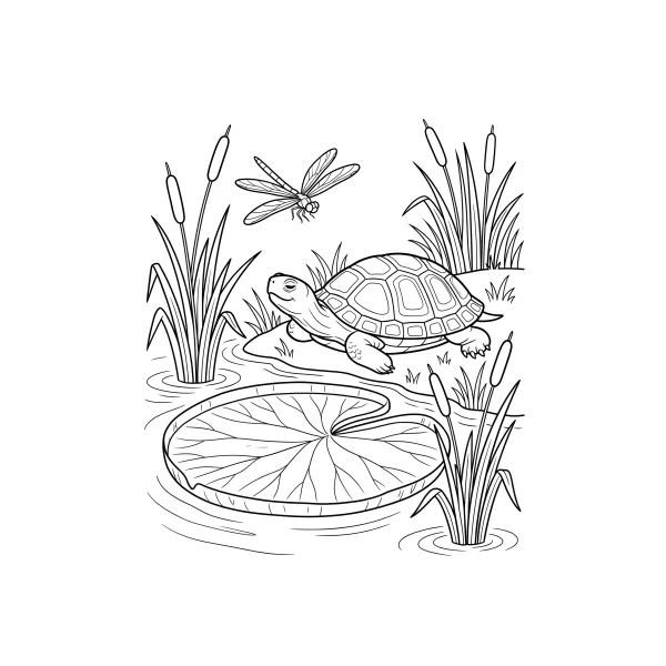 Coloriage Coloriage Tortue et Nénuphar à imprimer