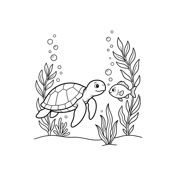 Coloriage Coloriage Tortue et Poisson à imprimer