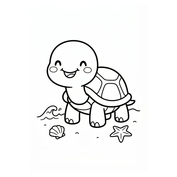 Coloriage Coloriage Tortue Kawaii à imprimer