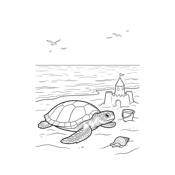 Coloriage Coloriage Tortue sur la Plage à imprimer