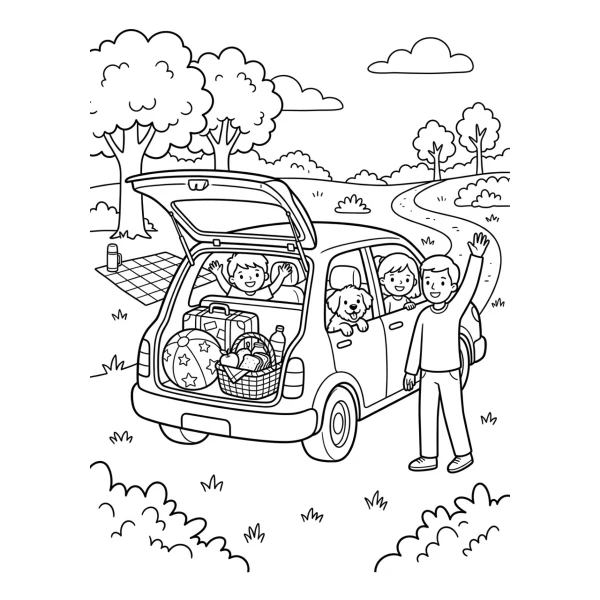 Coloriage Coloriage Voiture de Famille à imprimer